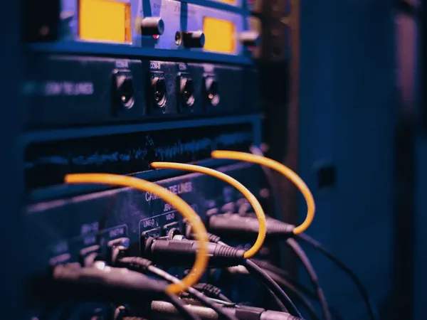 Cat6 ethernet data cables connected to a network panel