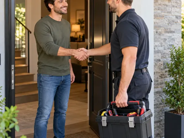 Expert Antenna technician arriving for a TV antenna repair